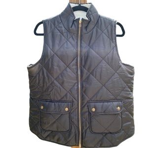 Mud Pie Duncan Black Quilted Sherpa Lined Vest Zip Pockets large P2P 23” L 25”